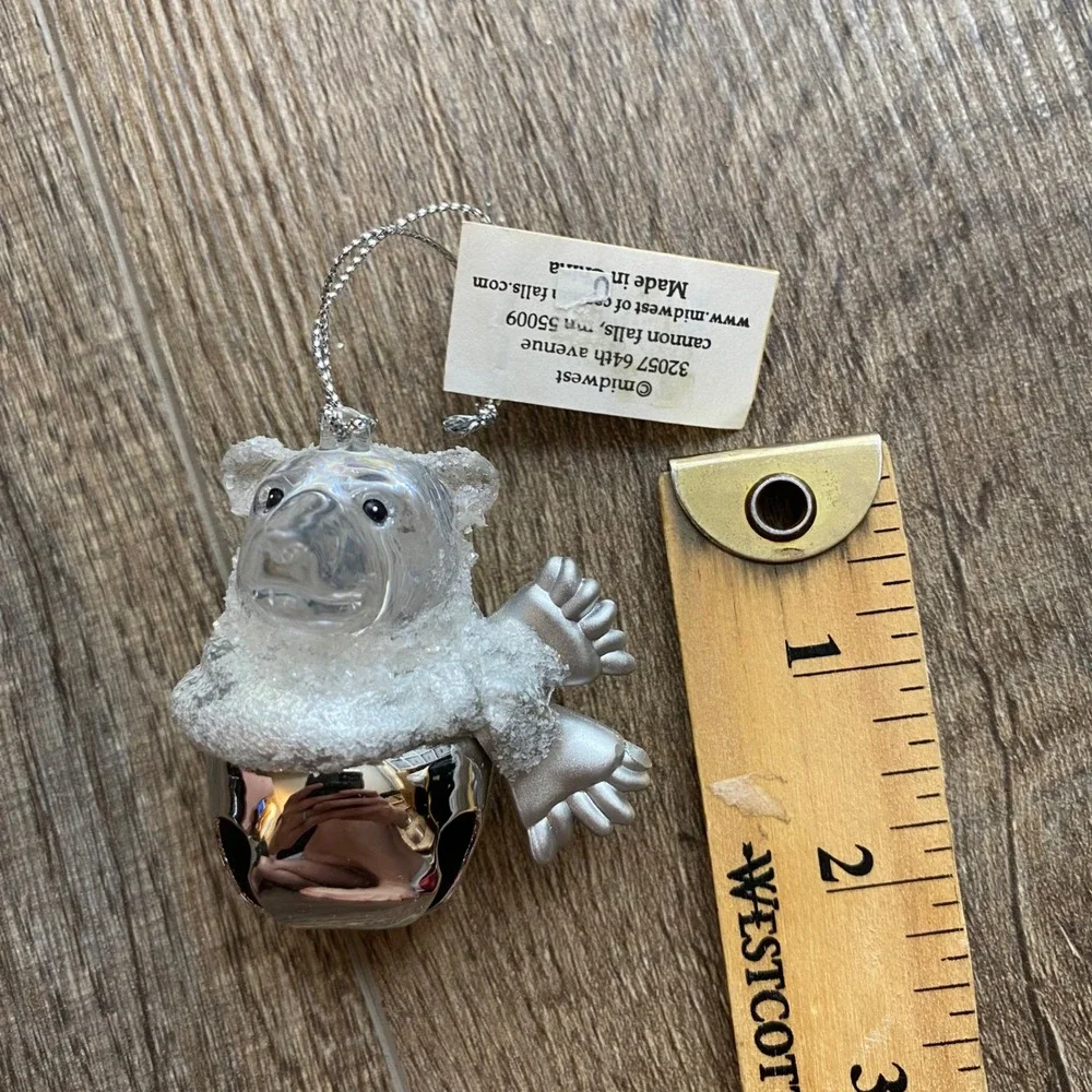 Midwest Cannon Falls Polar Bear Jingle Bell Christmas Ornament Silver Clear